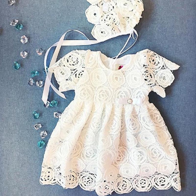 Classic Baby Girls Floral Lace Party Dress with Headband