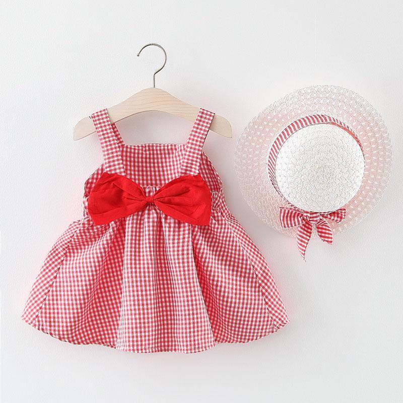 Summer Floral Sleeveless Princess Dress with Hat for Baby Girls