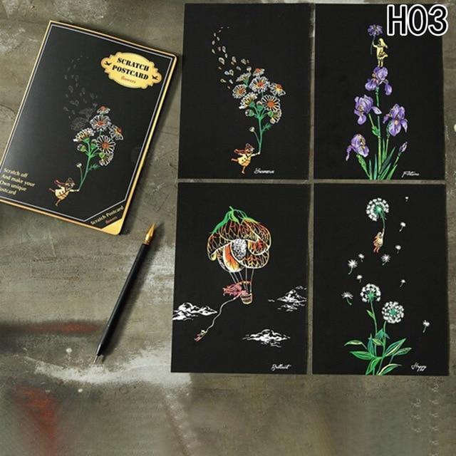 Magic Scratch Art Postcards, 4-Piece Creative Doodle Set