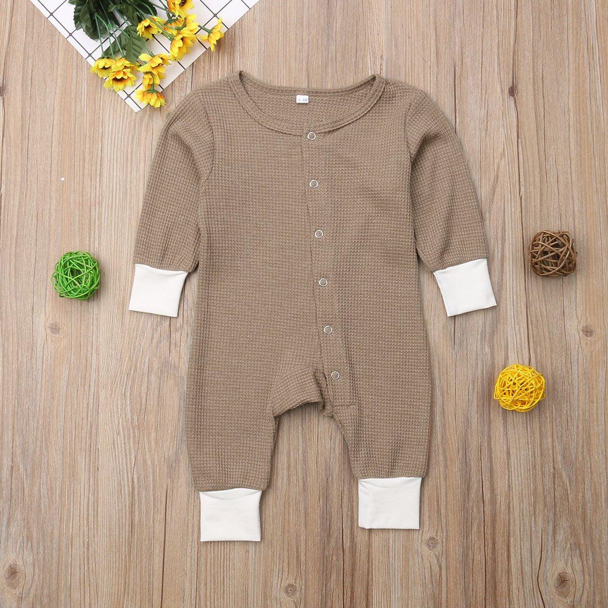 Retro Long Sleeve Baby Romper with Button Closure