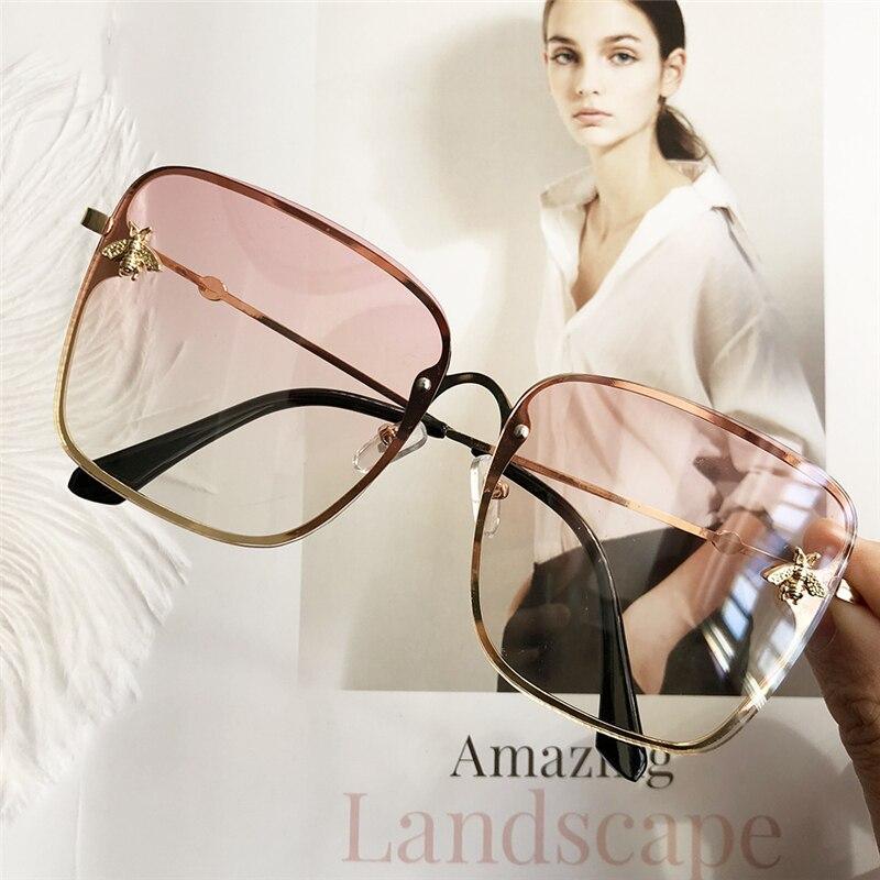 Oversized Square Sunglasses for Women, Gradient UV400 Metal Frames