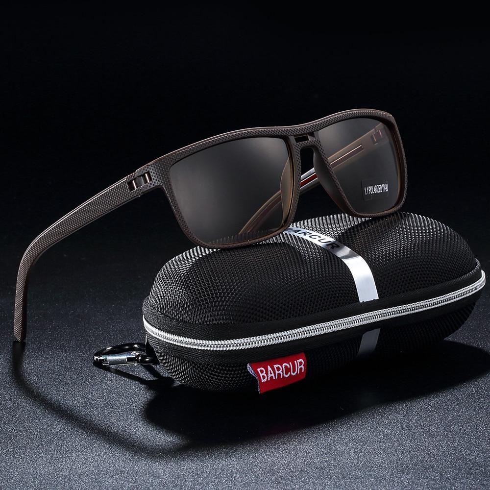 Men's sporty polarized driving sunglasses available in black and brown