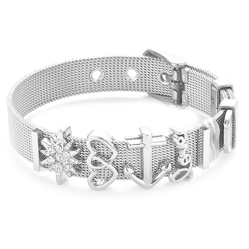 18K Gold Plated Italian Mesh Heart and Anchor Charm Bracelet