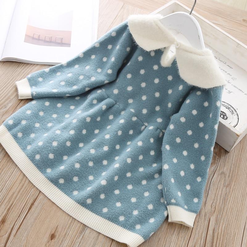Retro Knit Sweater Dress for Baby Girls - Warm Polka Dot Vintage Look