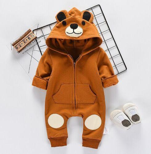 Baby Bear Ear Hooded Romper - Fleece Lined Winter Jumpsuit