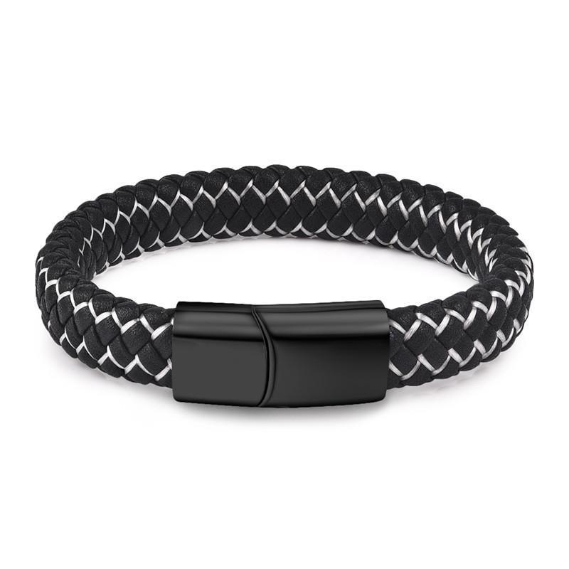 Handmade Braided Leather and Stainless Steel Magnetic Bracelet