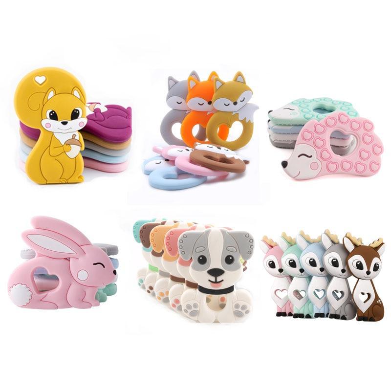 Minimalist cartoon animal silicone teether in yellow and white