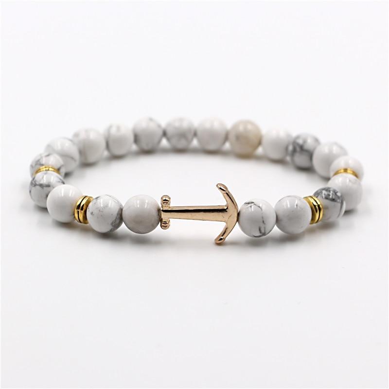 Natural Stone Onyx and Lava Bead Anchor Bracelet for Unisex