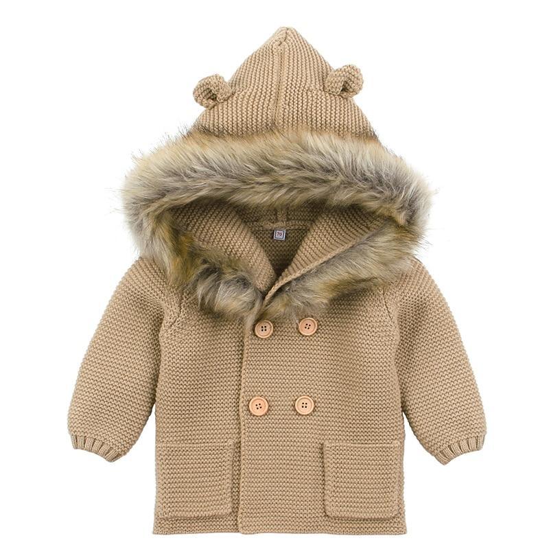 Baby Hooded Bear Cardigan - Fleece-Lined Winter Sweater Jacket