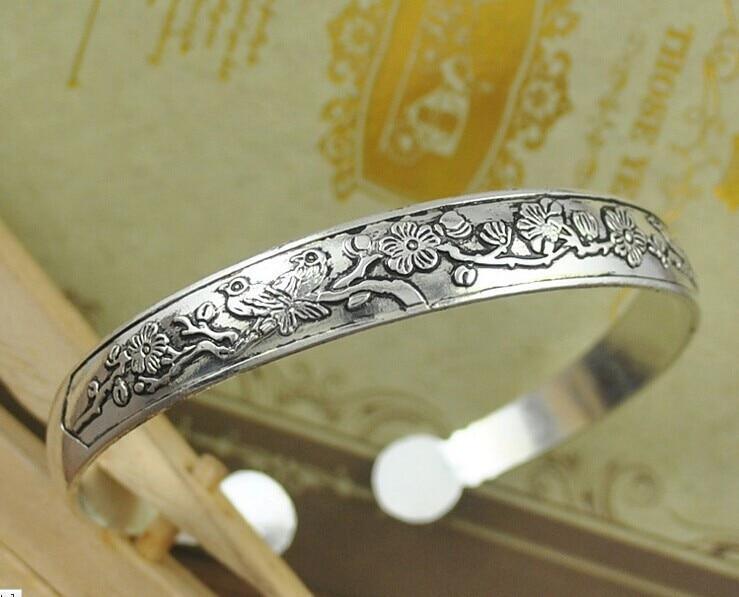 Vintage Tibetan Silver Floral and Animal Motif Cuff Bangle