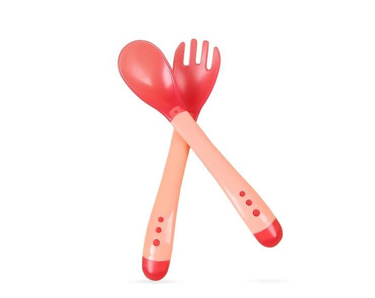 Soft Silicone Baby Fork and Spoon Cutlery Set for Self-Feeding