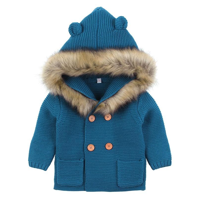 Baby Hooded Bear Cardigan - Fleece-Lined Winter Sweater Jacket