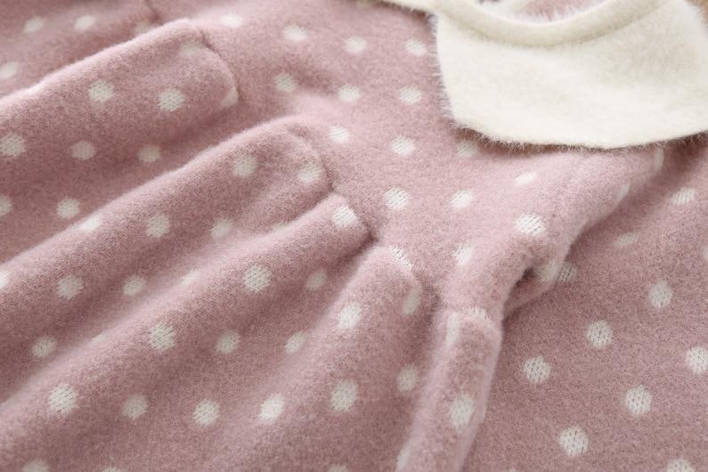 Retro Knit Sweater Dress for Baby Girls - Warm Polka Dot Vintage Look