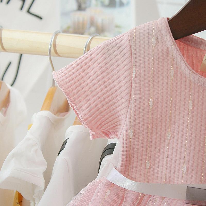 Toddler Girls Cotton Tutu Dress in Pink and White Princess Style