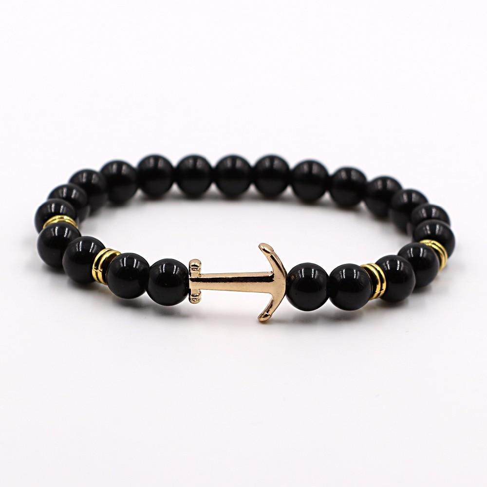 Natural Stone Onyx and Lava Bead Anchor Bracelet for Unisex