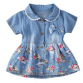 Floral Print Bowknot Princess Dress for Girls - Denim & Cotton Blend