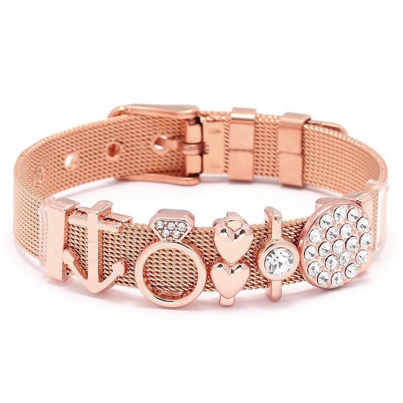18K Gold Plated Italian Mesh Heart and Anchor Charm Bracelet