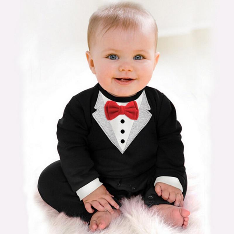 Baby Boy Long-Sleeved Formal Cotton Romper for Special Occasions