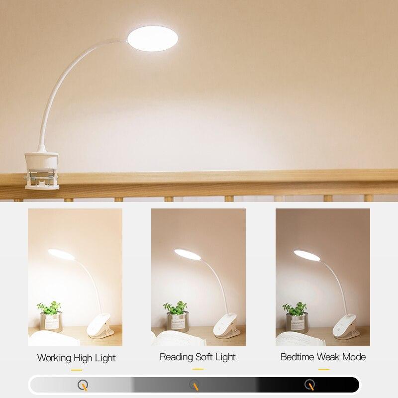 Minimalist LED Clip-On Desk Lamp with 3 Modes and 360° Flex Neck
