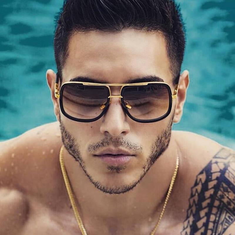 Oversized Square Gold Metal Unisex Sunglasses UV400 Protection