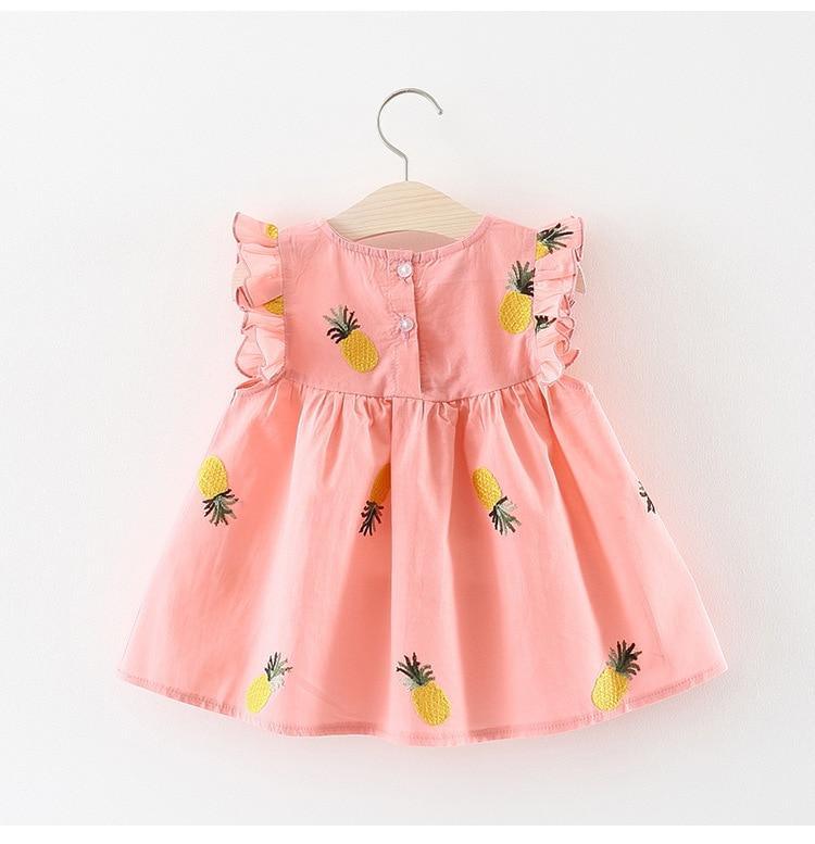 Summer Pineapple Print Baby Girl Frill Sleeve Cotton A-Line Dress