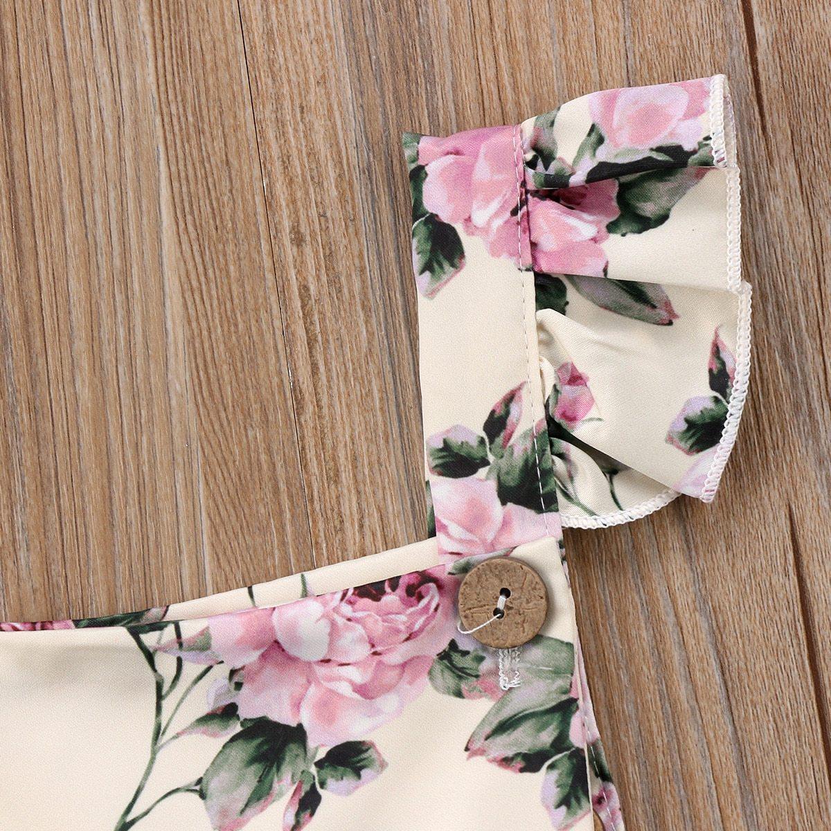 Baby Girl Floral Ruffle Strap Romper - Cute Cotton Blend Jumpsuit