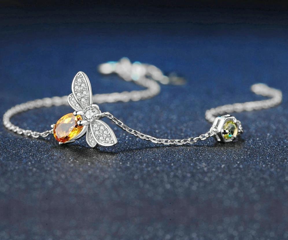 Bee Pearl Charm Bracelet in 14K Gold Plated 925 Sterling Silver