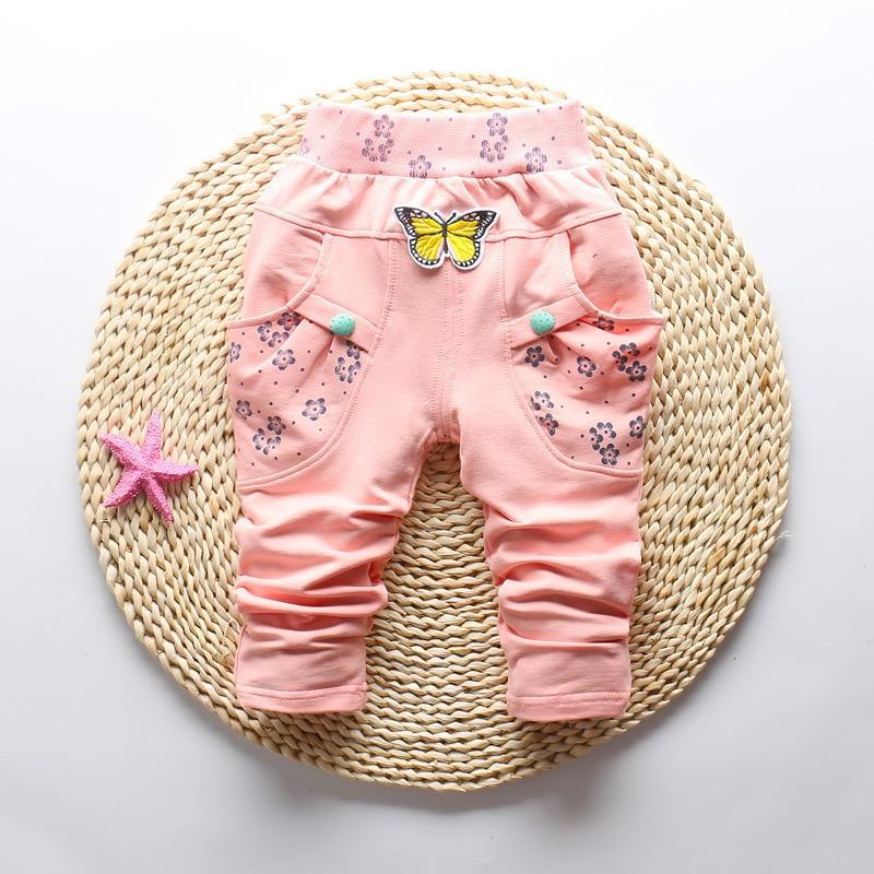 Cute Butterfly Embroidery Baby Girl Pants 100% Cotton Floral