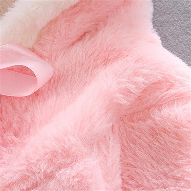 Baby Girl Rabbit Ear Fur Cloak Jacket - Pastel Winter Outerwear