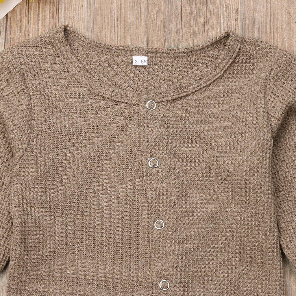 Retro Long Sleeve Baby Romper with Button Closure