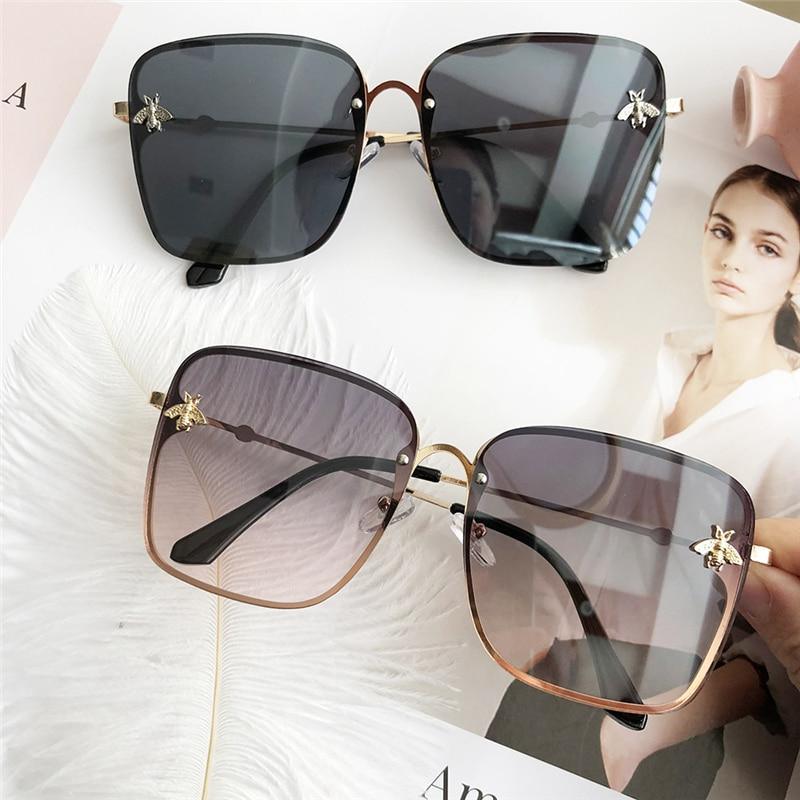 Oversized Square Sunglasses for Women, Gradient UV400 Metal Frames