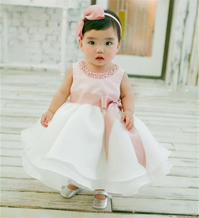 Handmade Satin Lace First Birthday Dress for Baby Girls