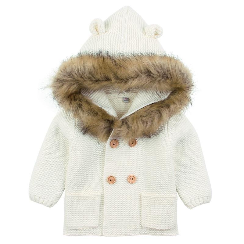 Baby Hooded Bear Cardigan - Fleece-Lined Winter Sweater Jacket
