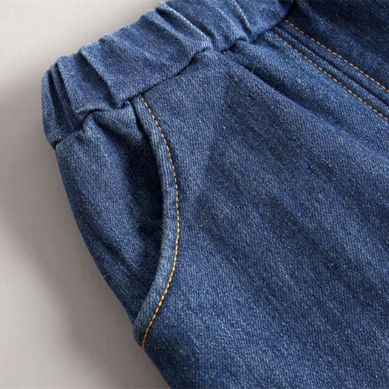 Kids Cotton Denim Winter Pants, Blue and Orange Casual Trousers