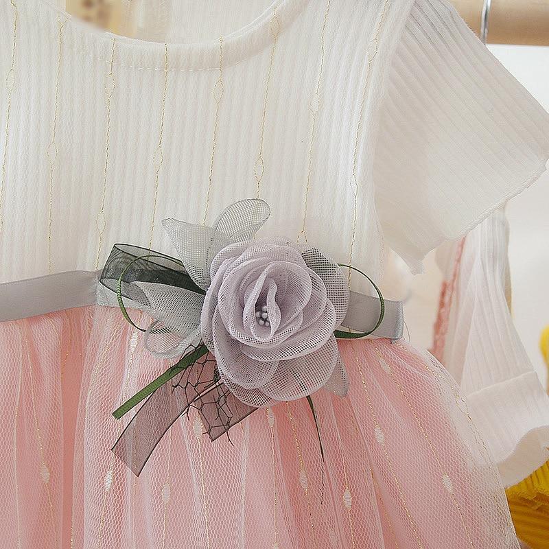 Toddler Girls Cotton Tutu Dress in Pink and White Princess Style