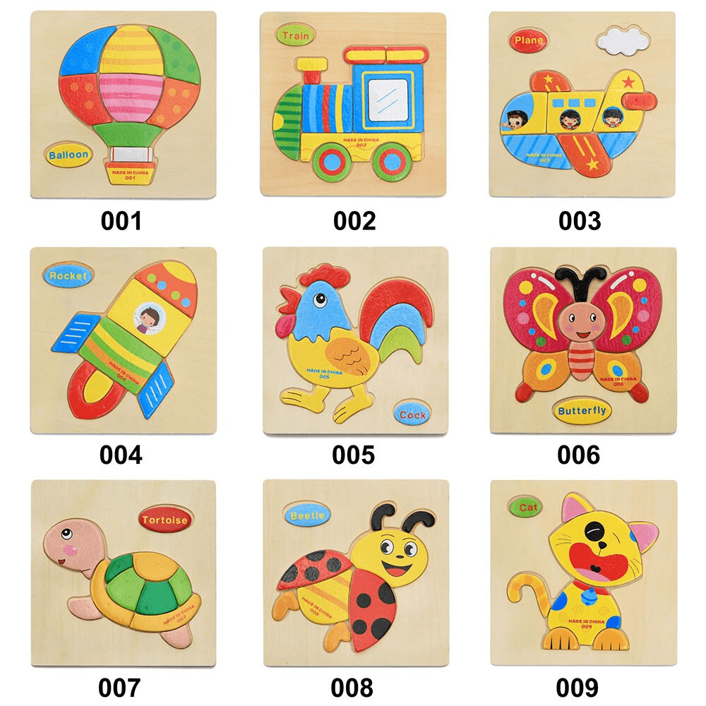 3D Wooden Cartoon Animal & Fruit Intelligence Puzzle for Kids