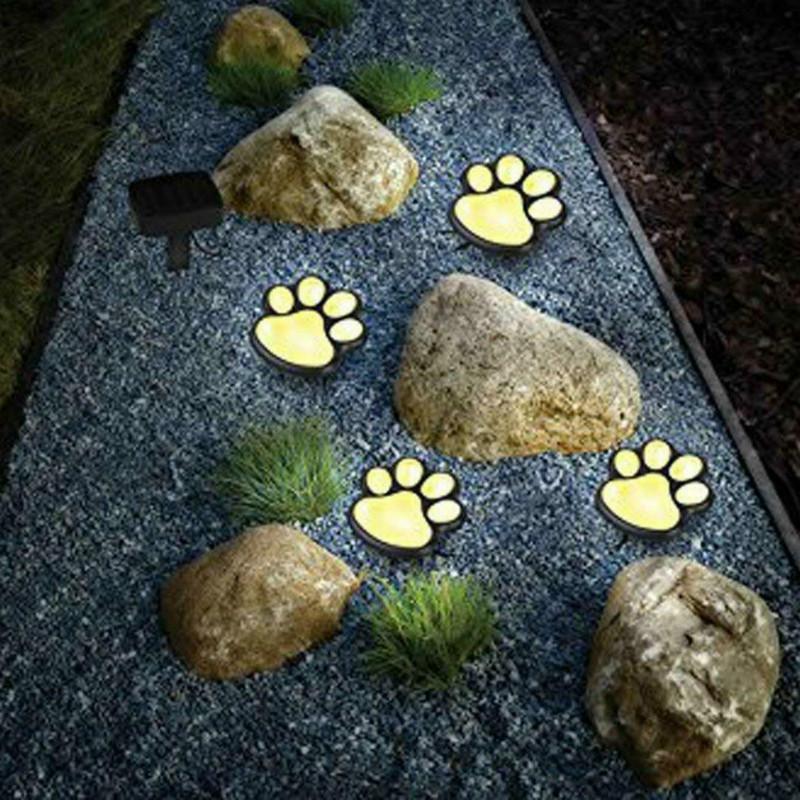 4-Piece Solar Paw Print LED Pathway Lights for Animal Lovers