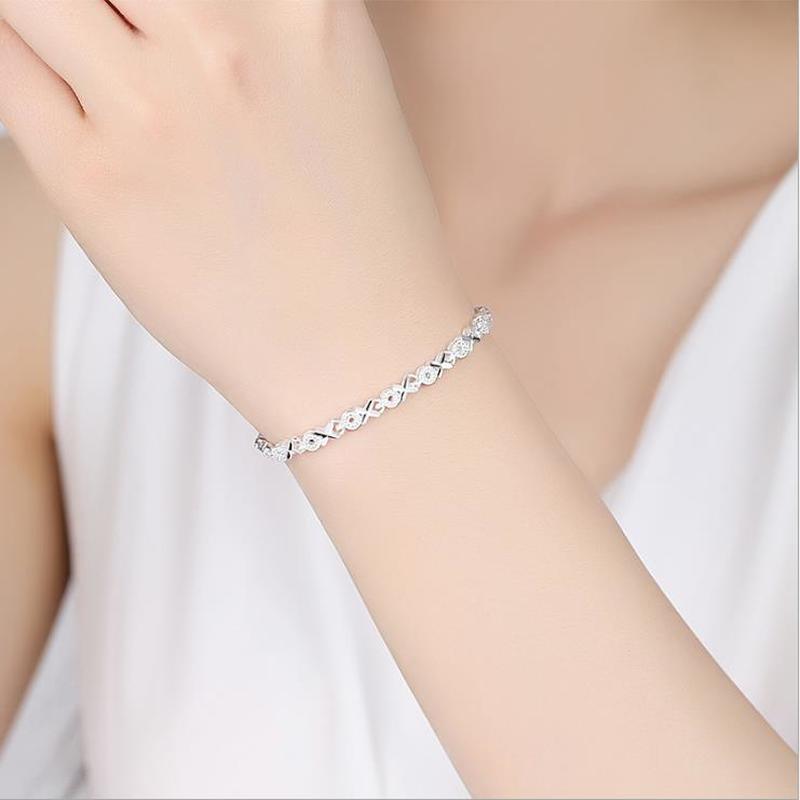 Italian 925 Sterling Silver Geometric Zircon Bracelet