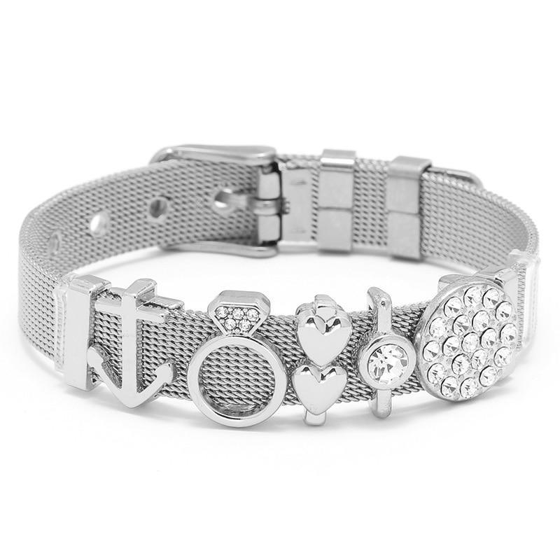 18K Gold Plated Italian Mesh Heart and Anchor Charm Bracelet