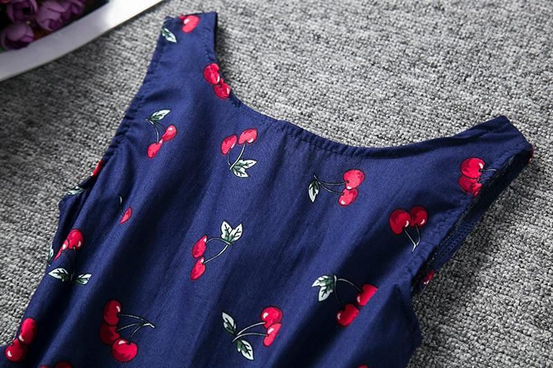 Summer Cherry Print Halter Dress for Girls - Cotton V-Back Style