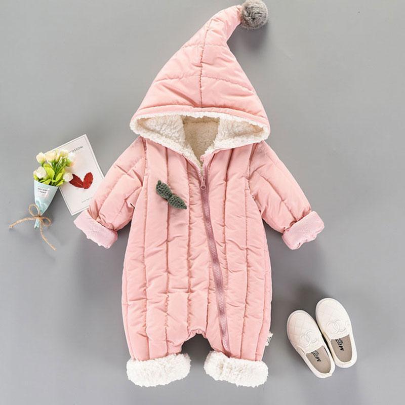 Infant Warm Hooded Jumpsuit Snowsuit in Sage or Pale Pink