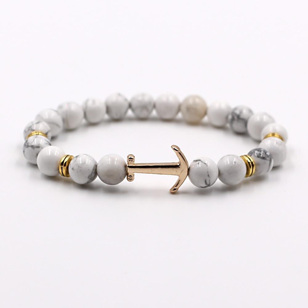 Natural Stone Onyx and Lava Bead Anchor Bracelet for Unisex