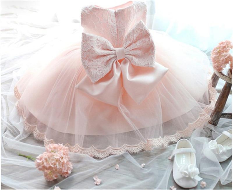 Luxury Baby Girl Lace Flower Baptism Gown with Back Bow