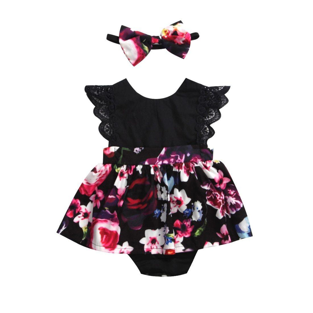 Newborn Baby Girl Floral Romper Tutu Dress with Bow