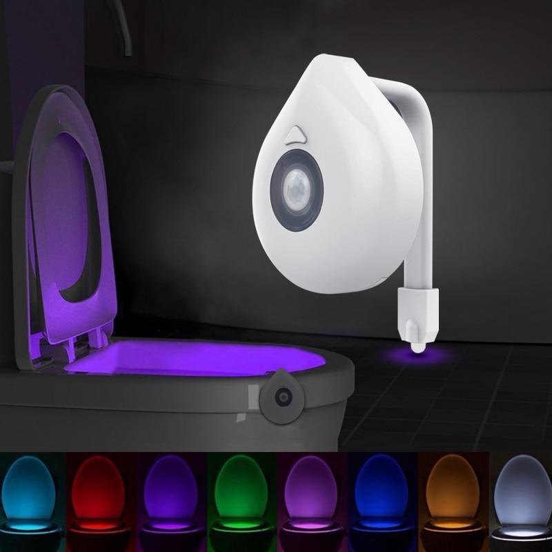 Motion sensor LED toilet night light with 8 color changing modes for bathroom convenience