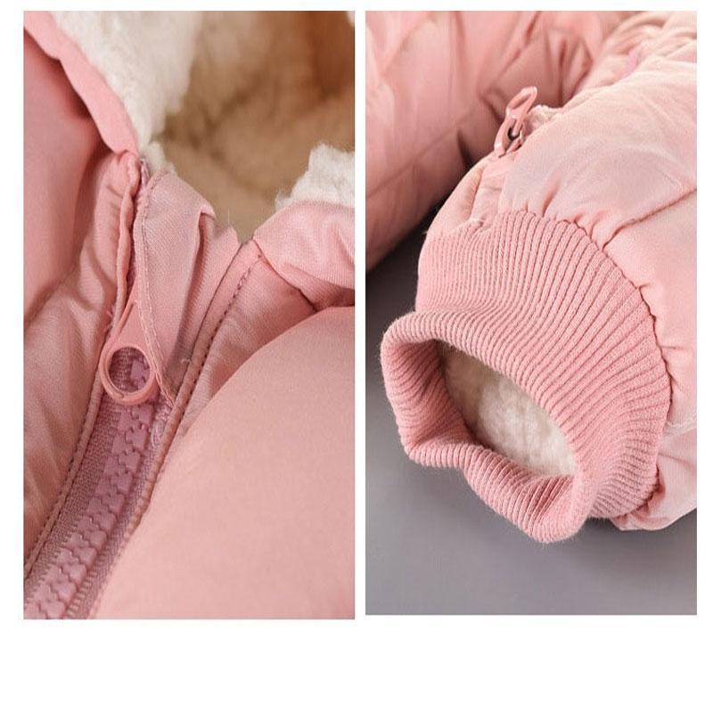 Infant Warm Hooded Jumpsuit Snowsuit in Sage or Pale Pink