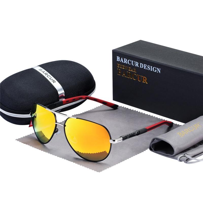 Retro pilot-style aviator sunglasses with polarized grey lenses in silver and black.