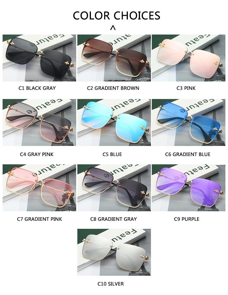 Oversize Rimless Square Bee Sunglasses with UV400 Gradient Lenses