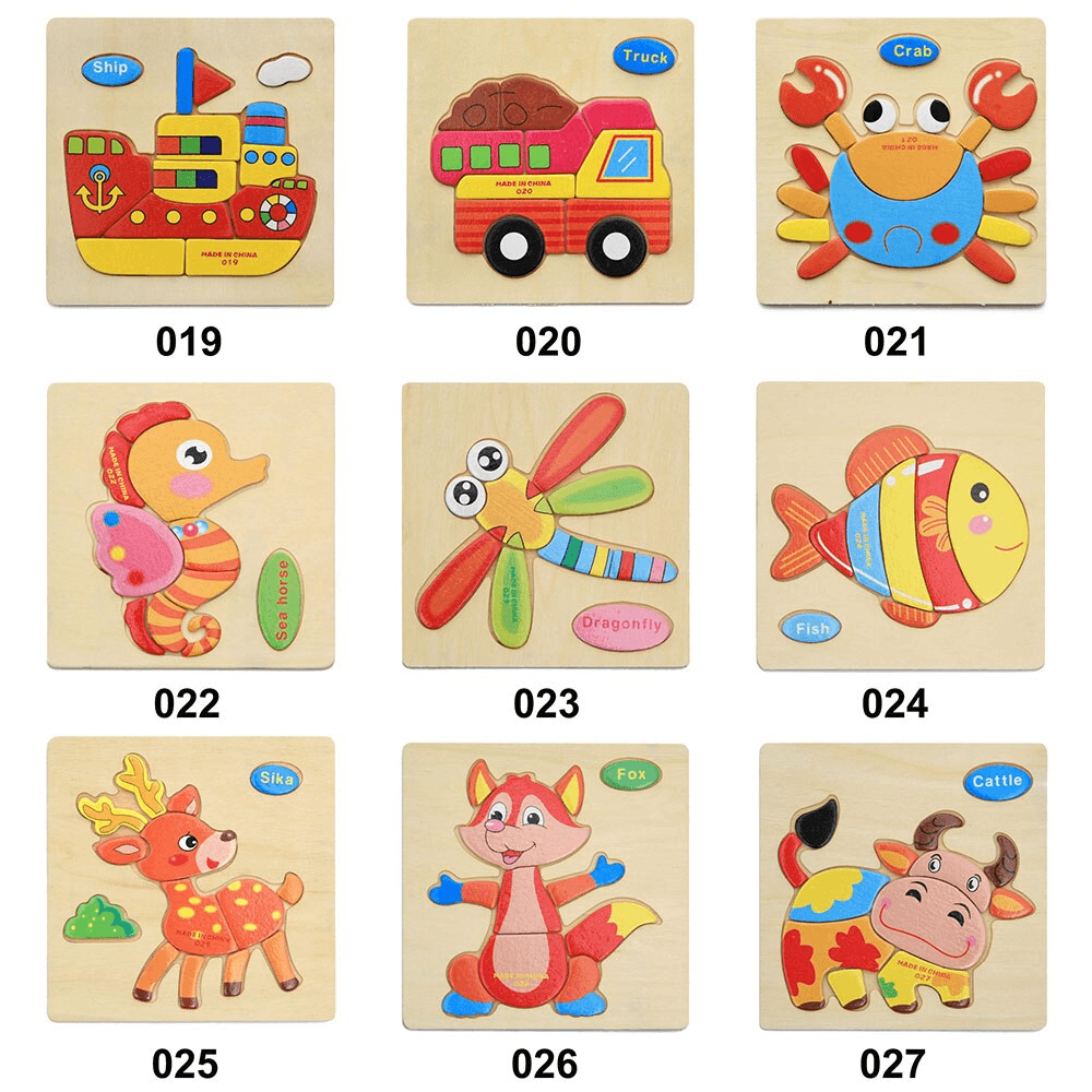 3D Wooden Cartoon Animal & Fruit Intelligence Puzzle for Kids
