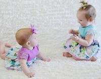 Baby Girl Floral Romper Dress in Purple or Teal with Headband